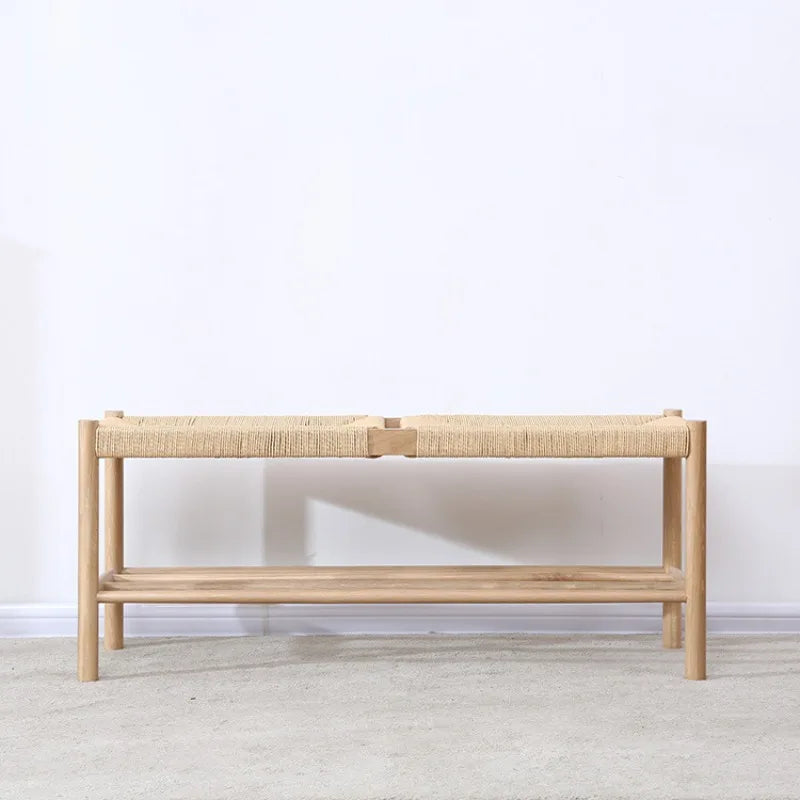 banc nordique en bois massif avec corde tressée design simple