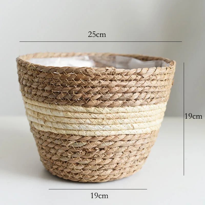 panier en paille pour plantes d'intérieur et d'extérieur