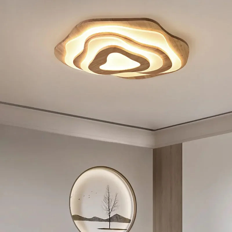 plafonnier led en bois nordique avec télécommande design moderne décoratif