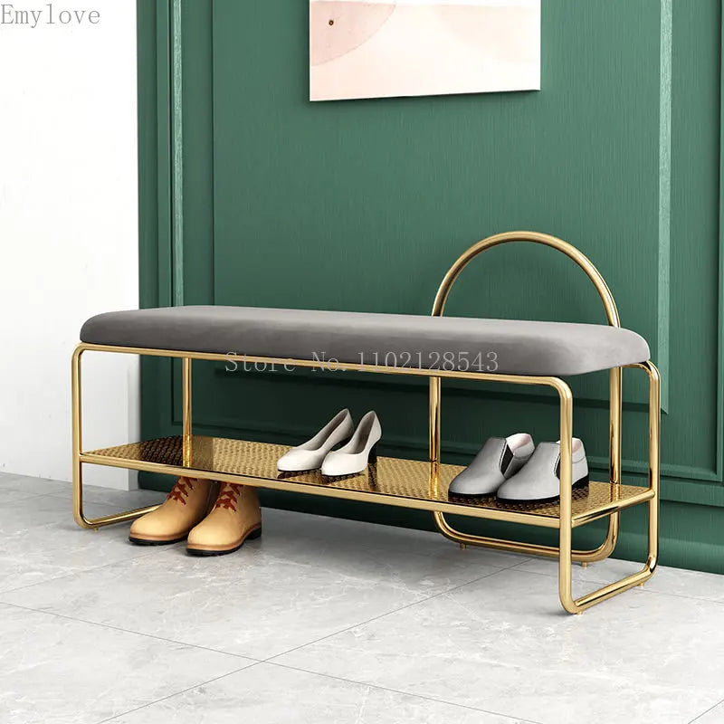 banc à chaussures tendance avec coussin et étagère à deux niveaux