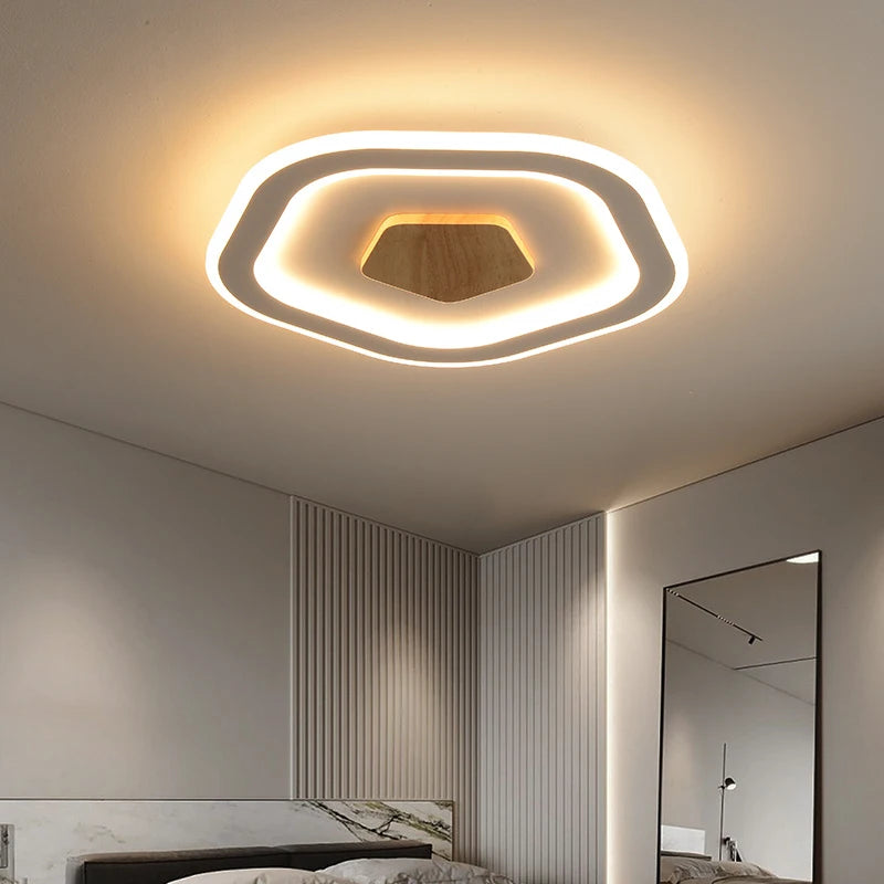 plafonnier led ultra-mince en bois massif style nordique moderne