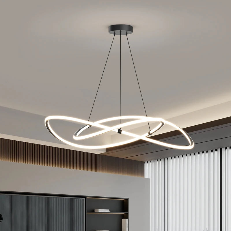 Black White Art Design Bedroom Pendant Lamps 60cm 80cm 100cm Minimalist Spiral Ring Hanging Light for Living Room Dining Room