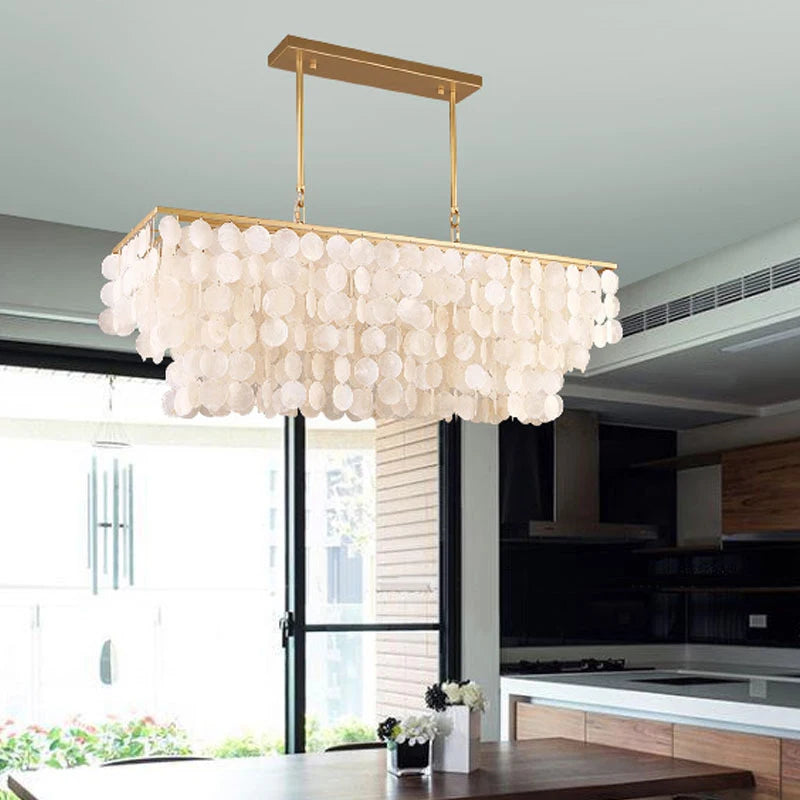 2024 Modern simple living room Scandinavian shell dining room romantic light luxury checkroom B&B rectangular suction chandelier