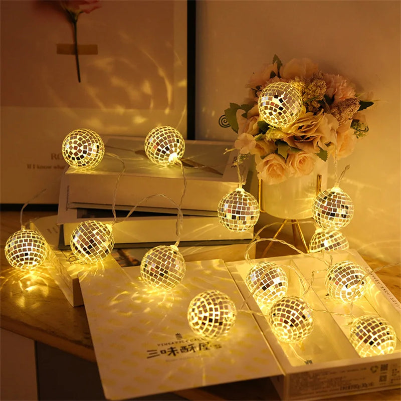 guirlande lumineuse 20 leds miroir boule disco décoratif à piles