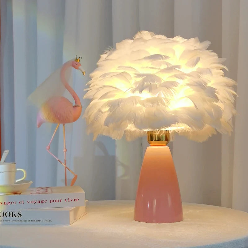 Creative Nordic desk lamp, warm bedroom feather lamp, fashionable and simple study ceramic decorative lamp