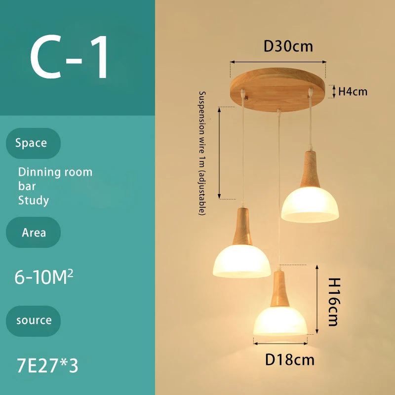 lustre en bois massif et verre luminaire suspendu