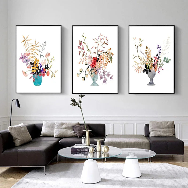 aquarelle vase à fleurs art mural moderne imprimé décoratif