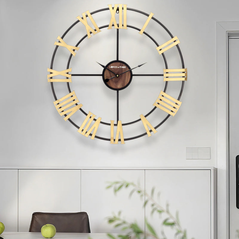 horloge murale moderne rétro en fer noir style 3D chiffres romains