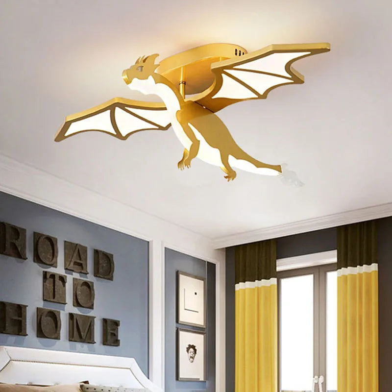 plafonnier led design dessin animé dinosaure doré décoratif