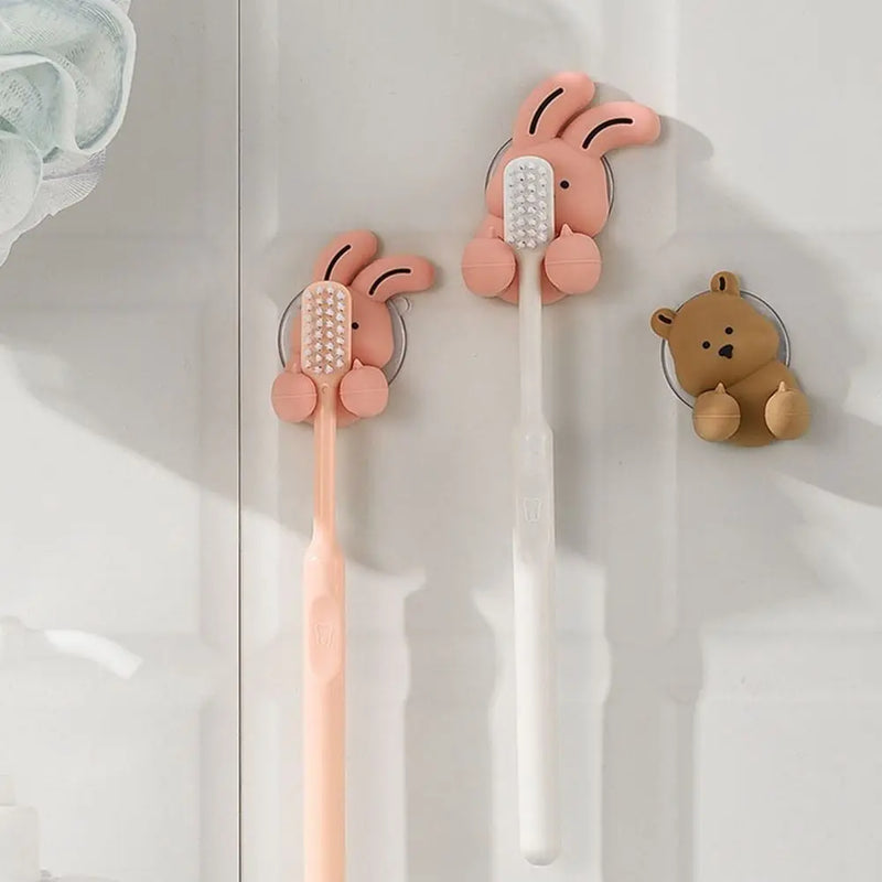 porte-brosse à dents lapin en silicone avec ventouse et crochet rangement