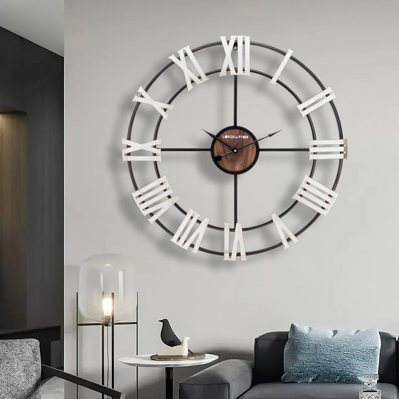 horloge murale moderne rétro en fer noir style 3D chiffres romains