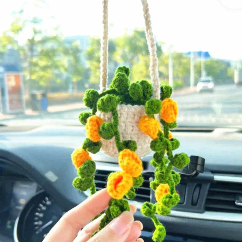 crochet suspendu créatif pour décoration de voiture plante en pot