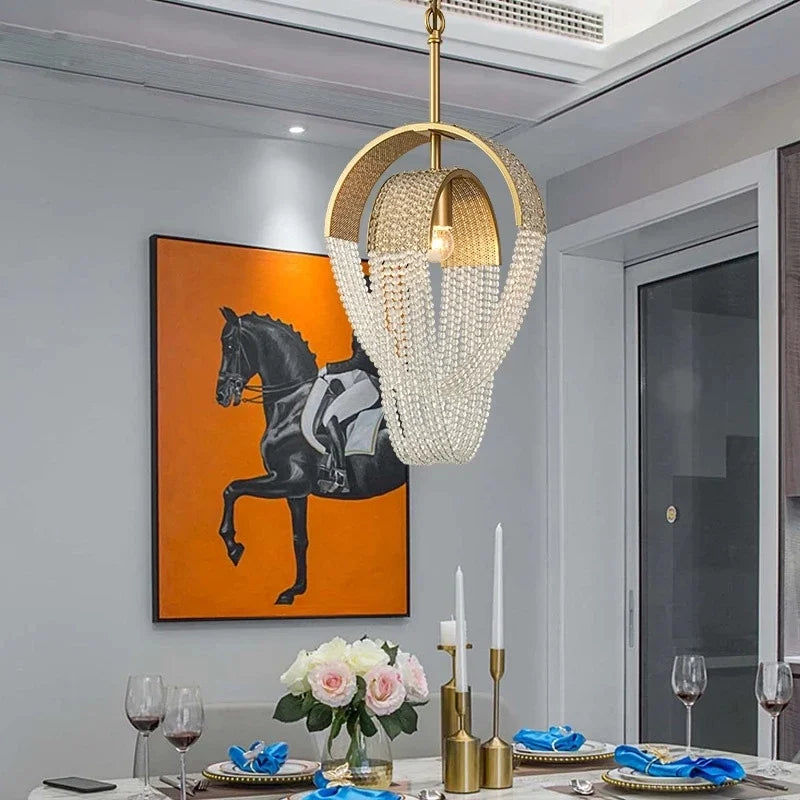 lustre à led avec pompons en cristal pour décoration intérieure