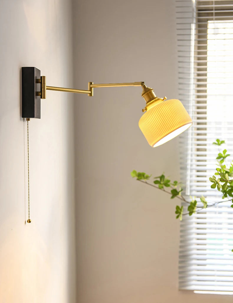 lampe de chevet murale en bois nordique avec abat jour céramique adjustable