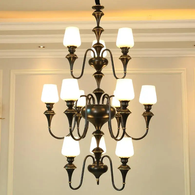 lustre à led en cuivre noir pour décoration d'hôtel élégant