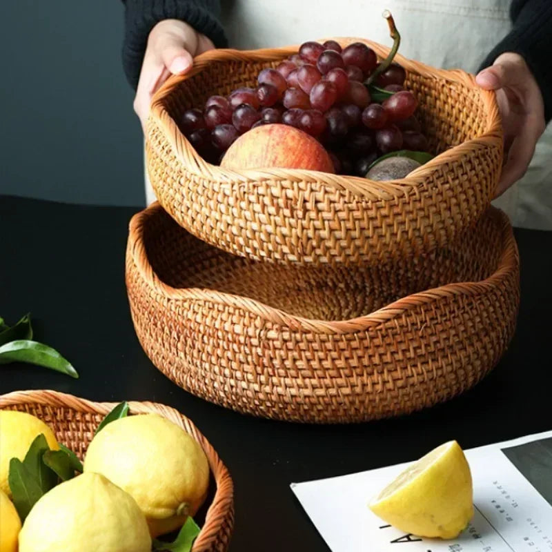 panier de rangement tissé à la main en rotin pour cuisine et pique-nique