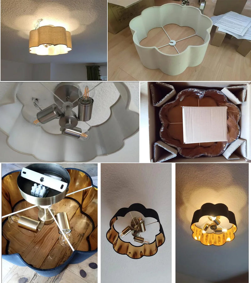 E27 pétale 3 lumières semi-encastré plafonnier tissu abat-jour pour chambre d'enfants chambre cuisine couloir entrée avec ampoule