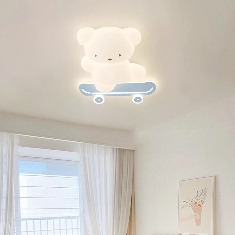 plafonnier ours skateboard lumineux pour chambre d'enfant moderne