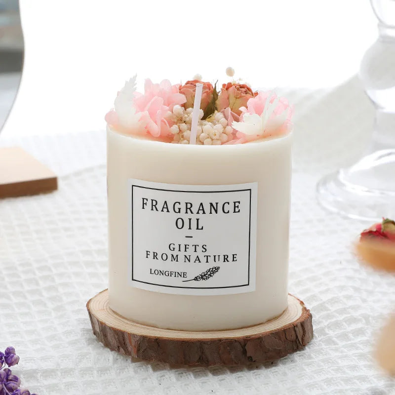 bougie parfumée fleurs séchées en cire de soja décorative et romantique