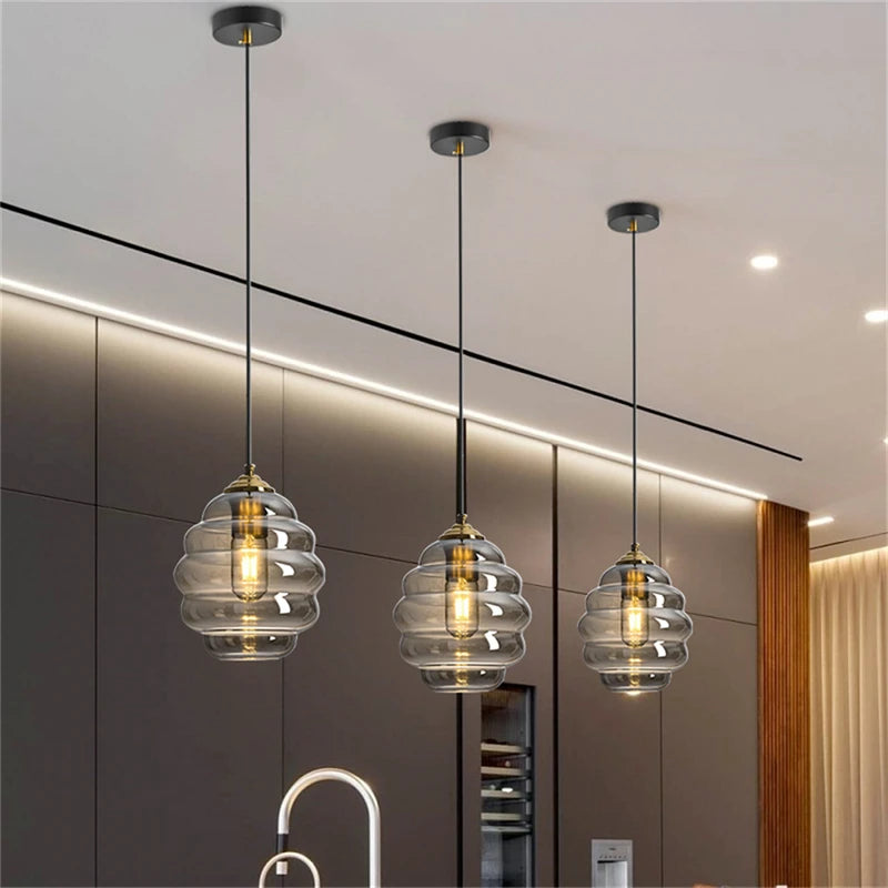 suspension en verre teinté design moderne pour éclairage intérieur