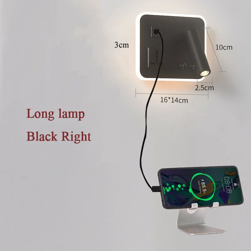 lampe de chevet murale led avec port usb et interrupteur rotatif