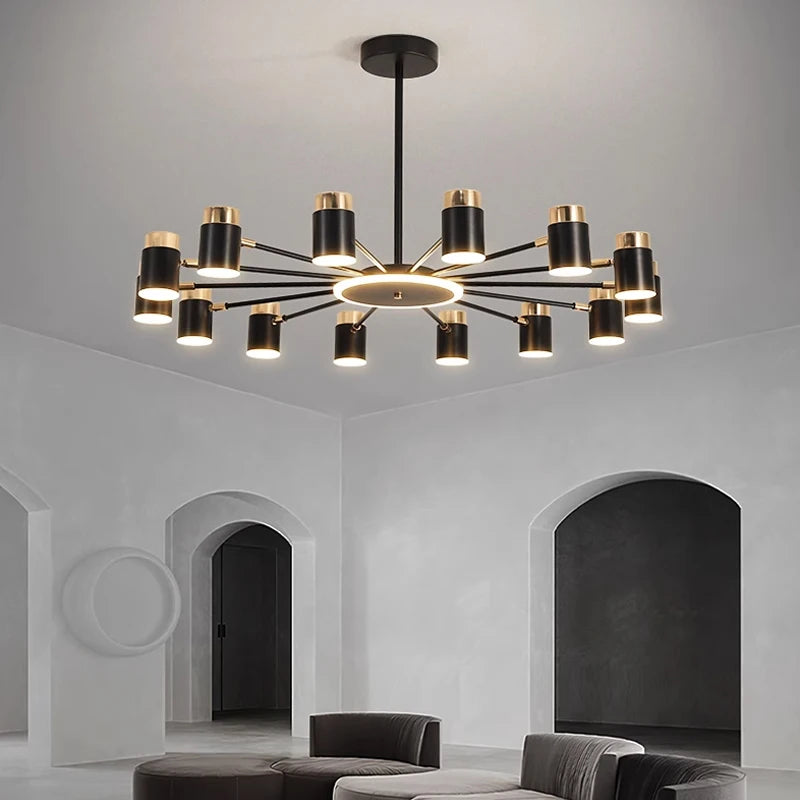 lustre moderne en design simple noir et or