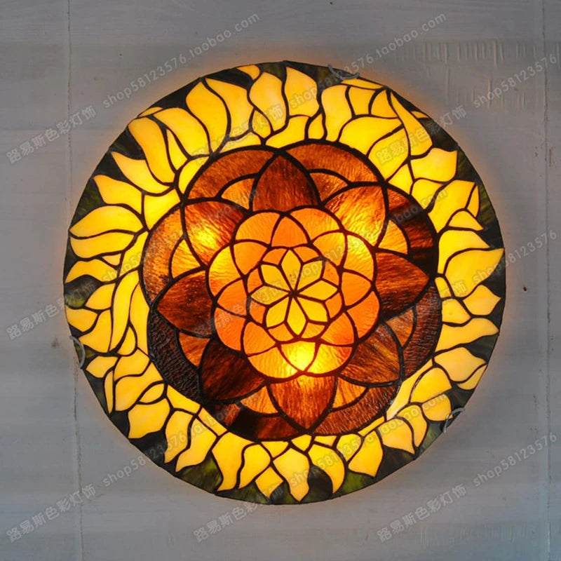 16-Inch Continental Sunflower Ceiling Tiffanylamps Bedroom Children's Den Bar Glass Art Lighting Personality Stairs