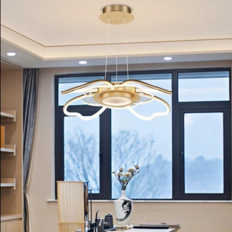 2023 Modern LED Chandelier Fixtures New Chinese Style Ceiling Fan Simple Rose Gold Living Room Chandelier