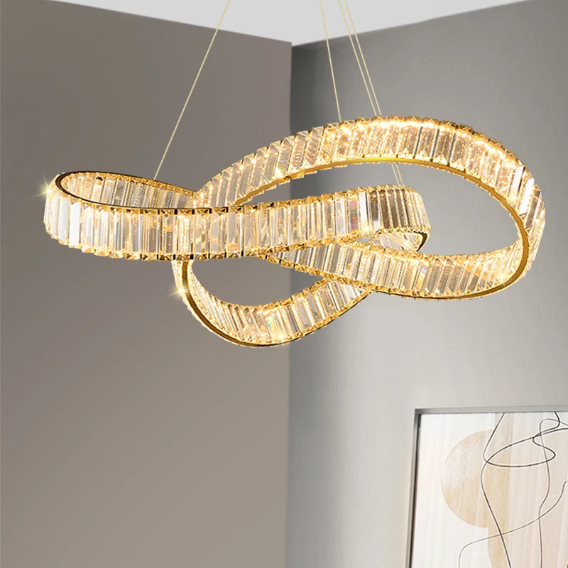 lustre suspendu en cristal spirale minimaliste moderne à led