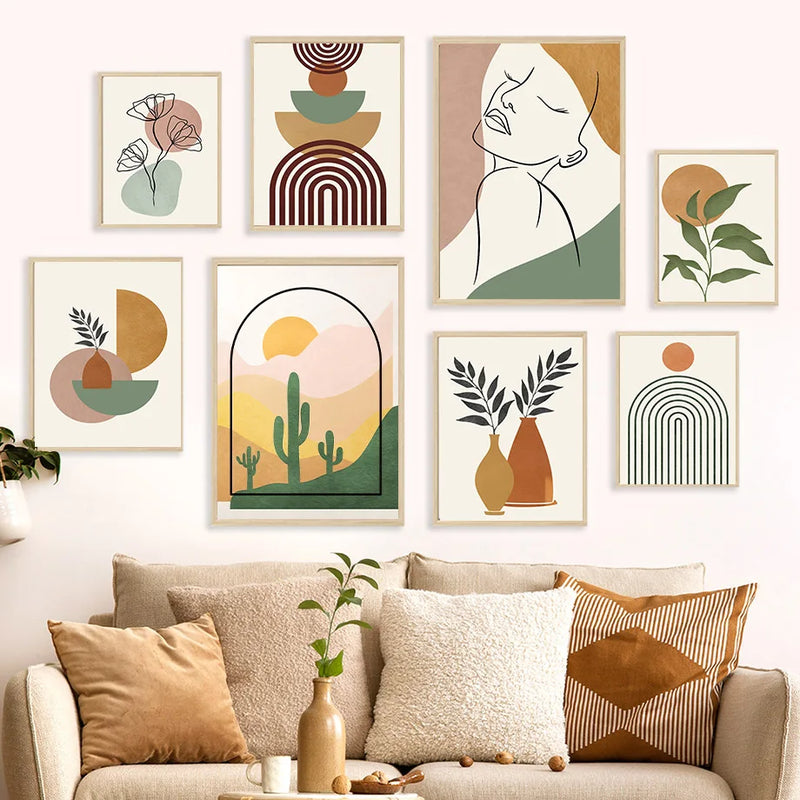 affiche abstraite cactus géométrique pour décoration murale boho