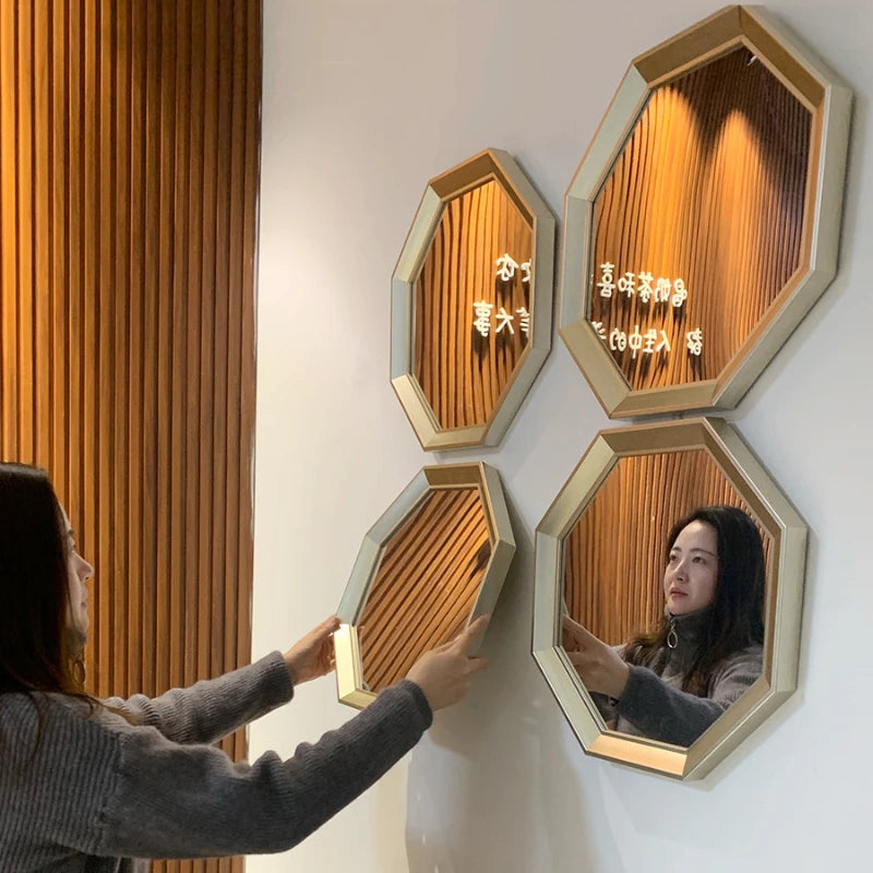 miroirs décoratifs hexagonaux en métal pour décoration esthétique