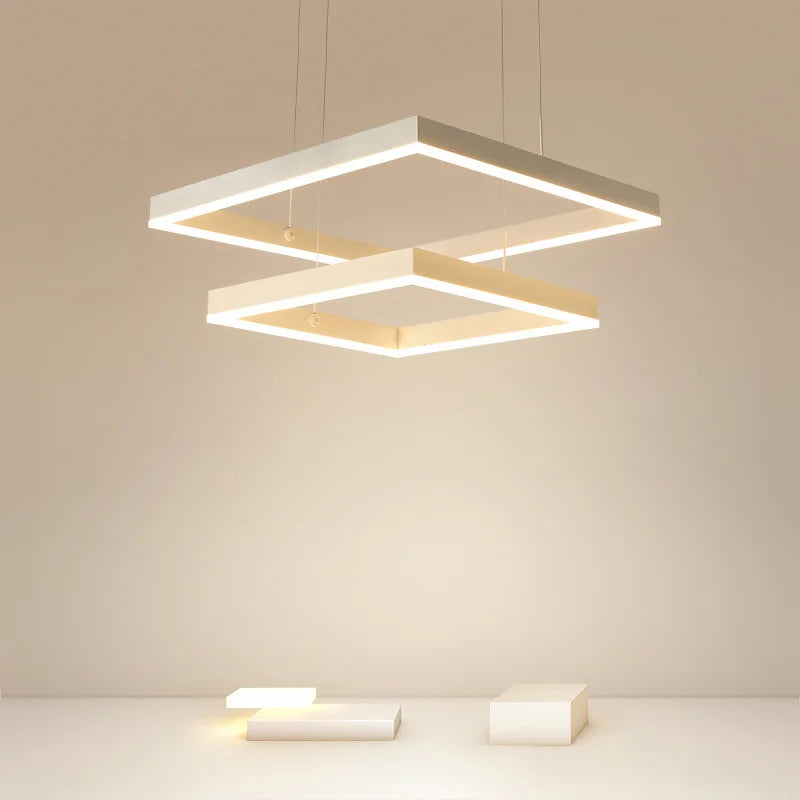 Modern Square LED Chandelier, White Living Restaurant, Kitchen, Bedroom, Rectangular Chandelier, Chandelier