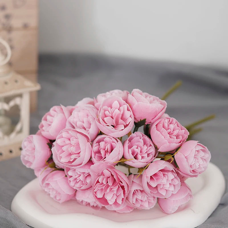 bouquet de 27 roses et pivoines artificielles en soie décoratif