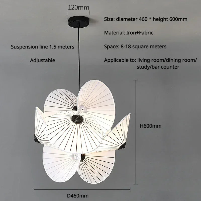 lustre moderne design minimaliste nordique en tissu avec lumières led