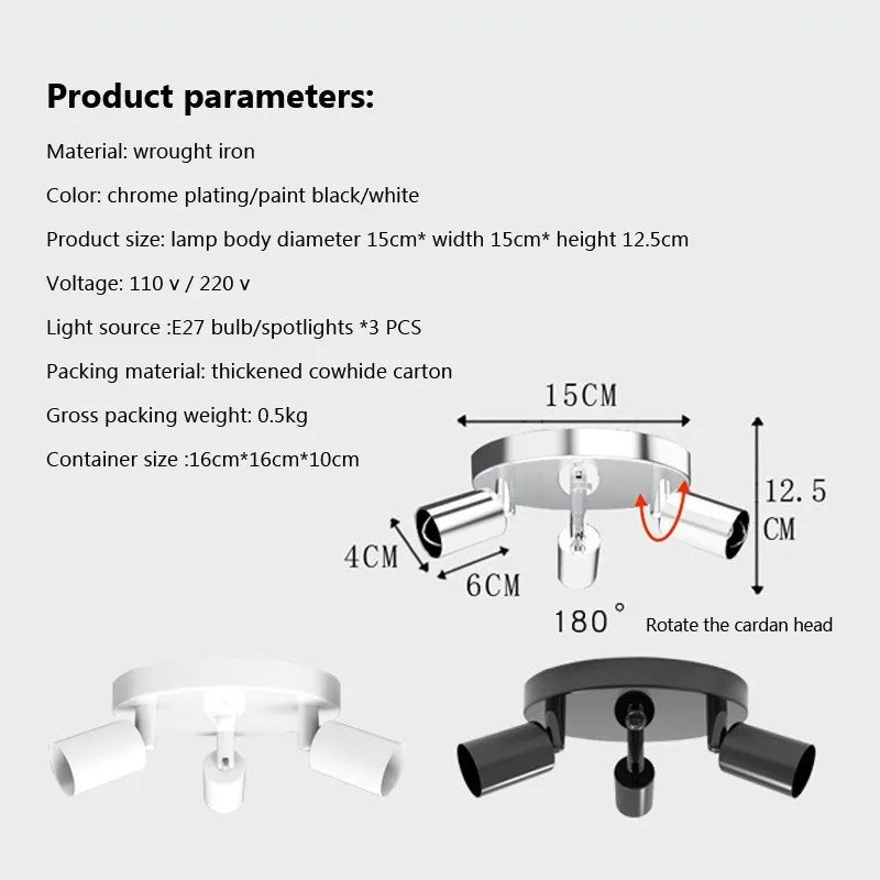 Plafonniers LED nordiques 3 têtes Chrome rotatif allée éclairage projecteurs pour balcon entrée couloir décor Luminaires Lustre