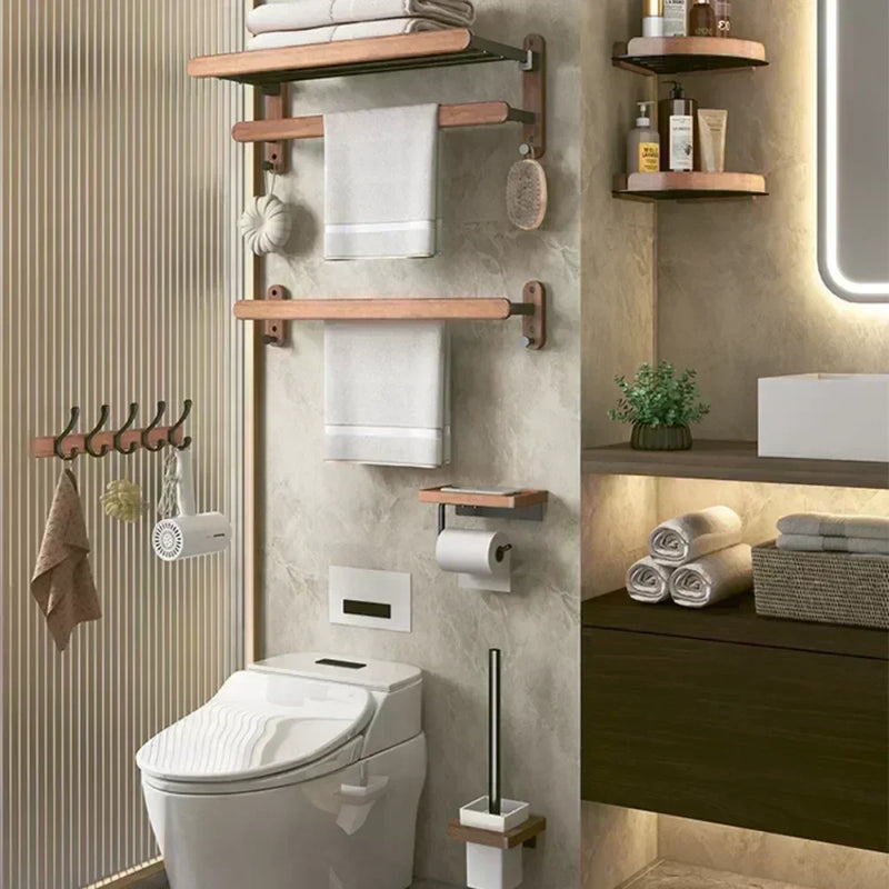 porte-serviettes en bois et aluminium organisateur mural pour accessoires de douche