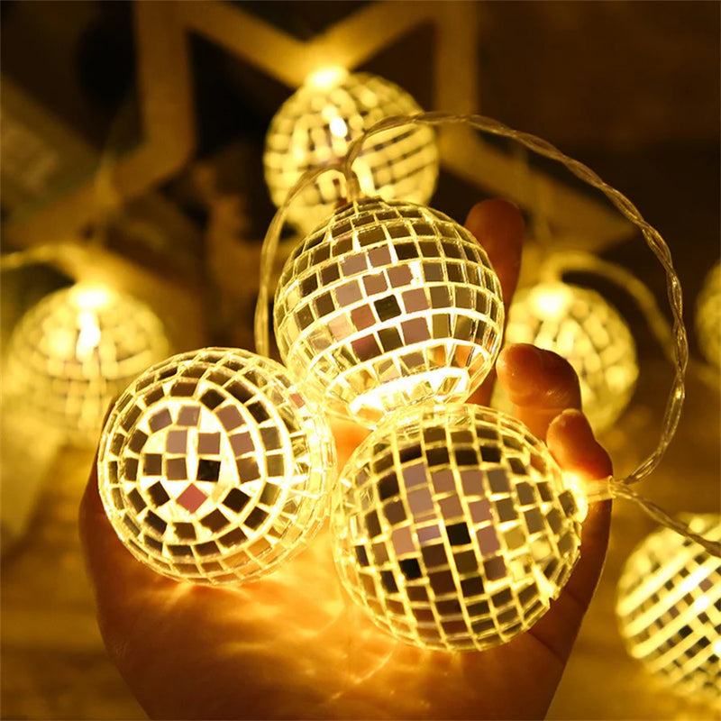 guirlande lumineuse 20 leds miroir boule disco décoratif à piles