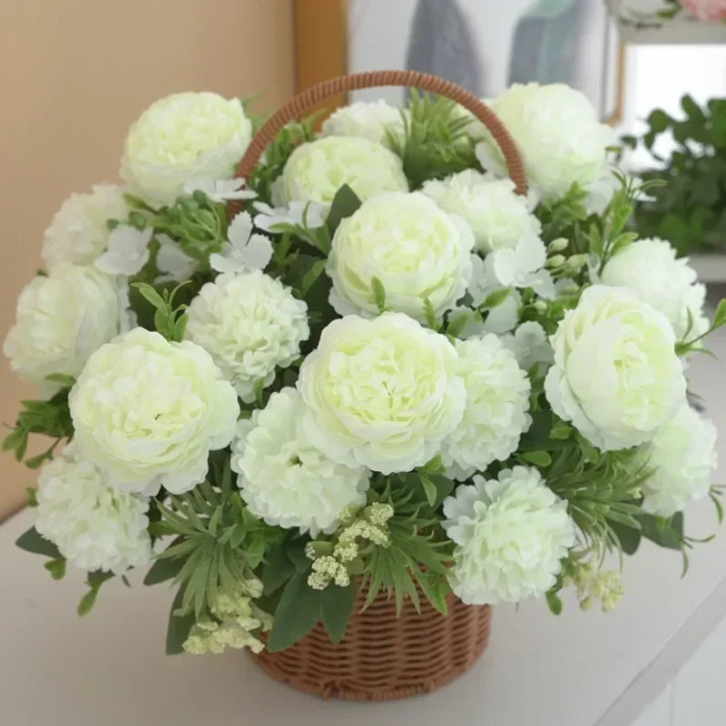 bouquet d'hortensias et pivoines artificiels pour décoration intérieure