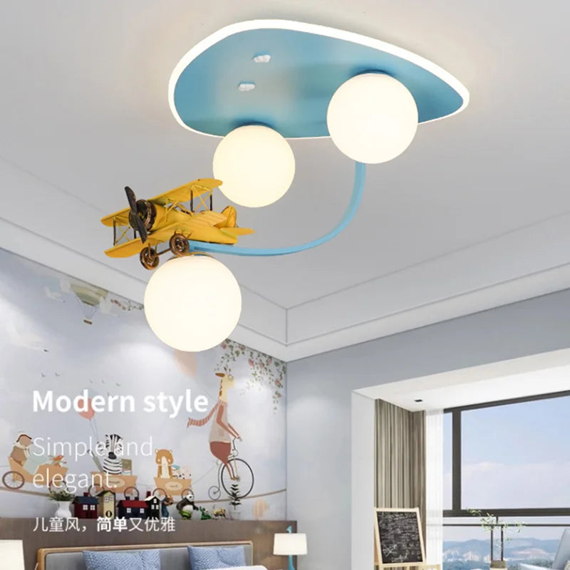 Cartoon Yellow Airplane Ceiling Lamps Children's Room Chandelier Light for Nursery School Kids Girl Boy Bedroom Hanging Lights