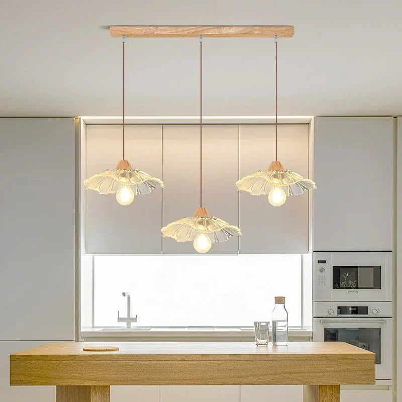 suspension en bois et verre au design nordique rétro décoratif