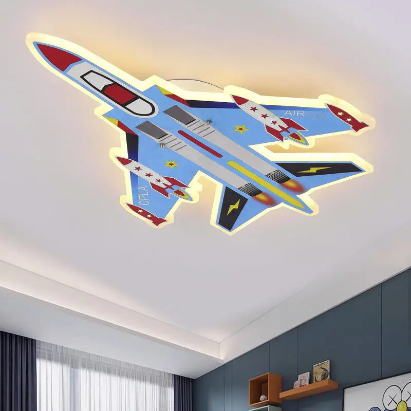 Cartoon Blue Airplane Ceiling Lamps LED Boy Bedroom Ceiling Light Eye Protection Baby  Kids Room Remote Control Plane Lamp 220V