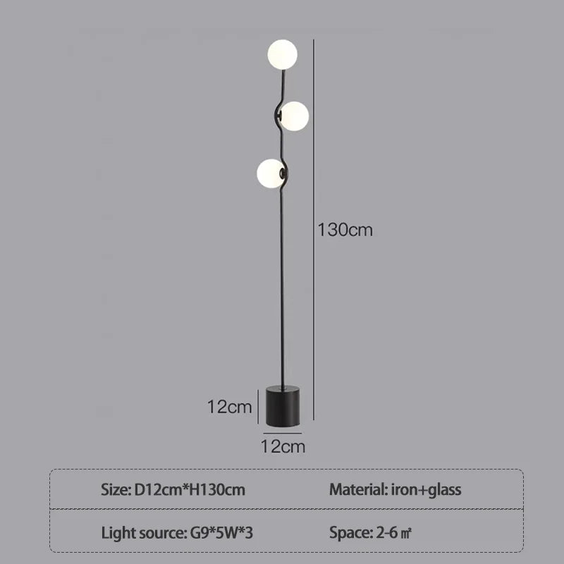 lampadaire post-moderne design nordique à trois têtes en verre blanc