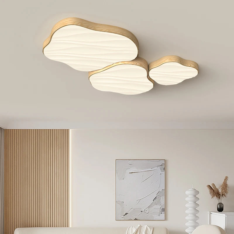 plafonnier led 	 style bois naturel nuage chaud spectre complet