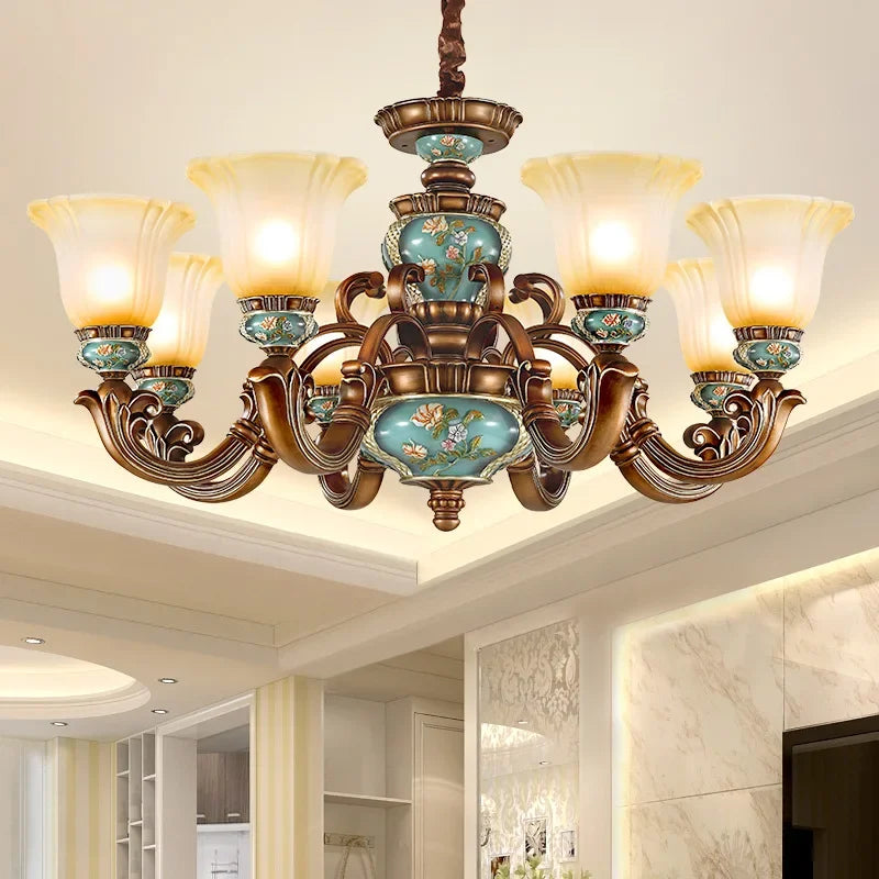 European style bedroom light, living room resin chandelier, LED glass and iron art chandelier