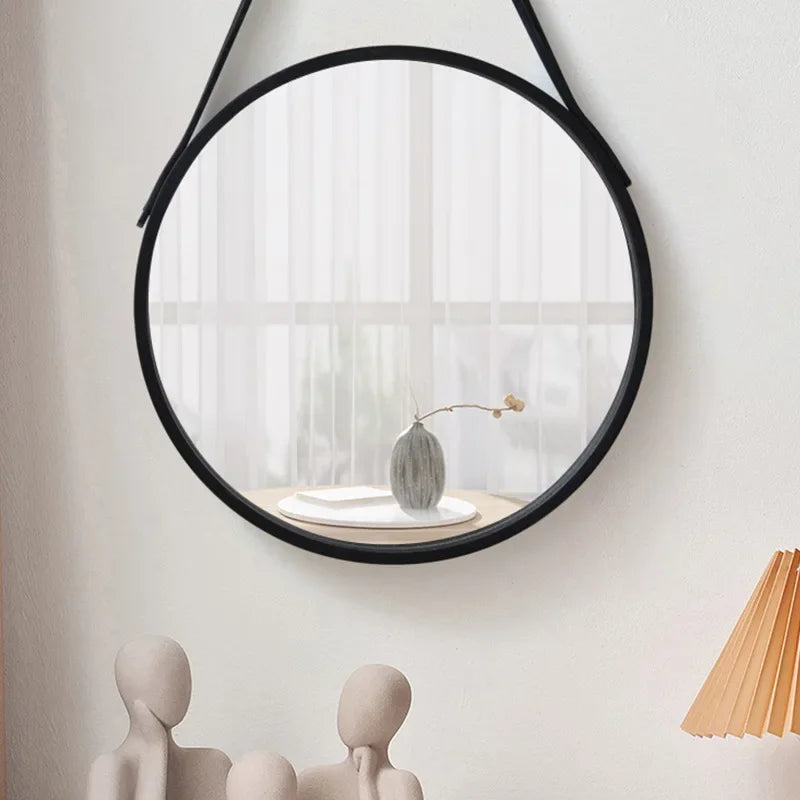 miroir mural rond avec bordure en bois épais