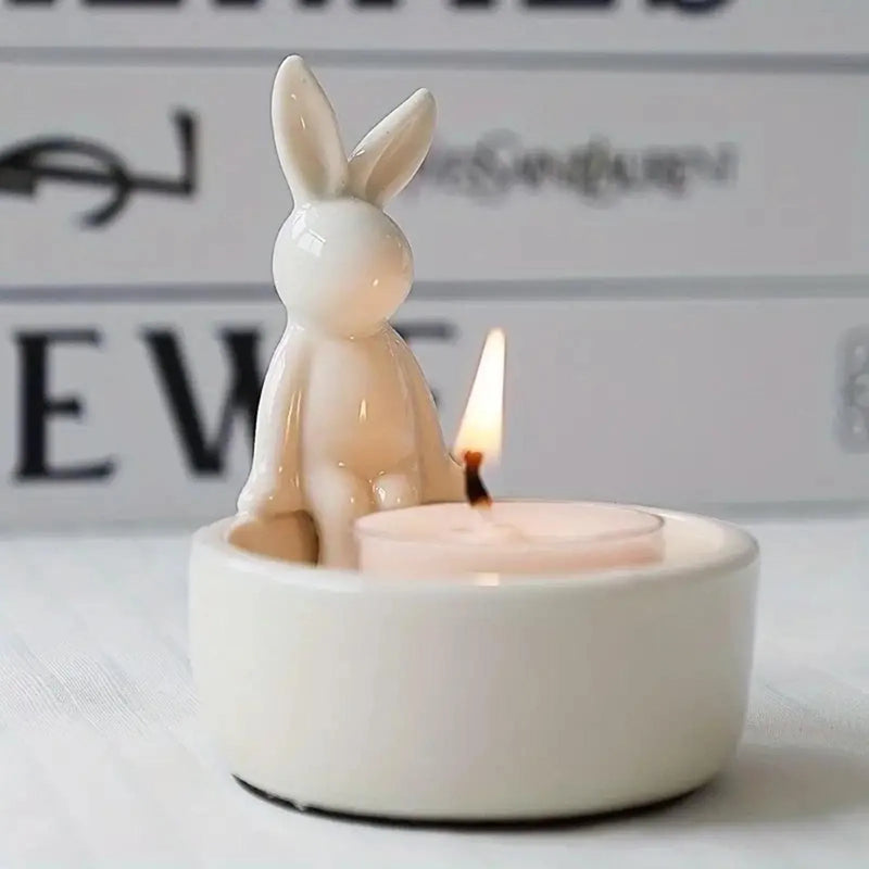 bougeoir décoratif en céramique en forme de lapin pour Pâques