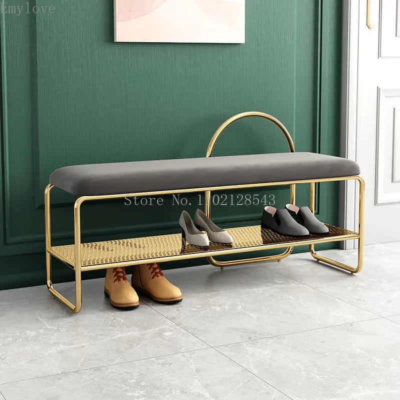 banc à chaussures tendance avec coussin et étagère à deux niveaux