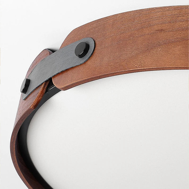 plafonnier créatif en bois et cuir artificiel avec 3 ronds interchangeables
