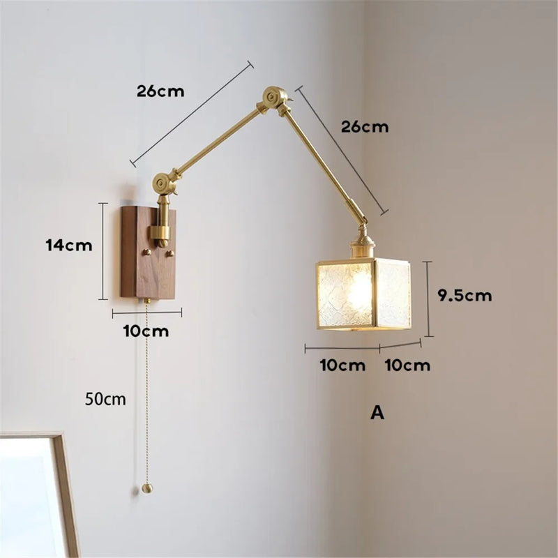 applique murale rétro à bras pivotant avec abat-jour en verre