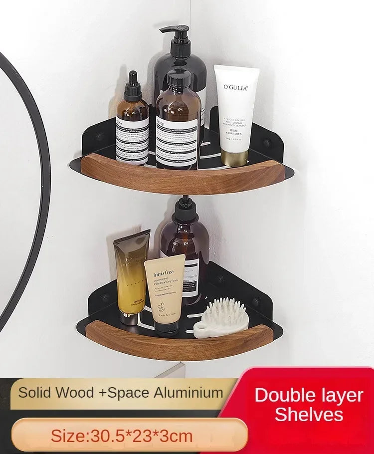 porte-serviettes en bois et aluminium organisateur mural pour accessoires de douche